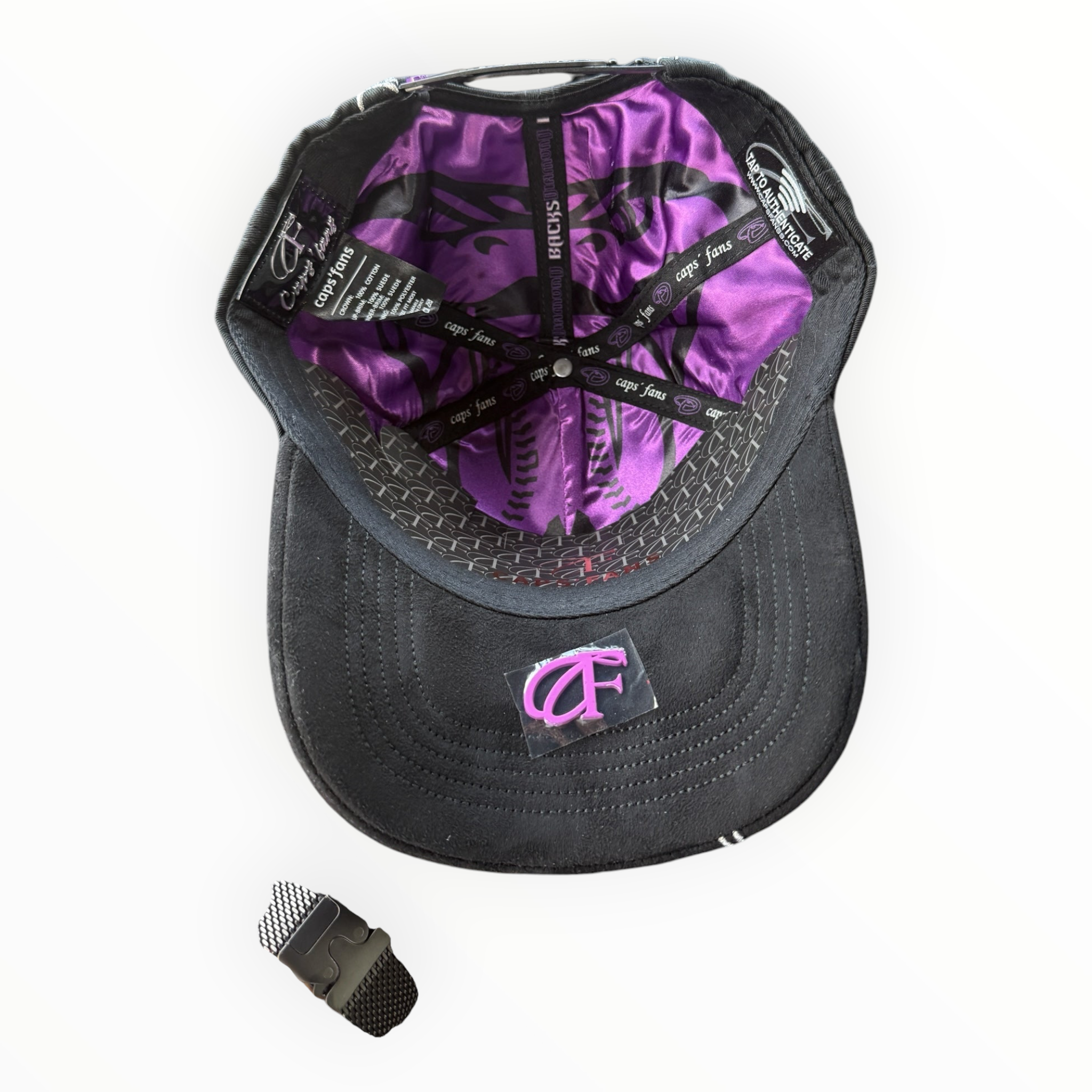 Hype Block Arizona Diamondbacks baseball cap interior showing purple satin lining with custom branding and snake print