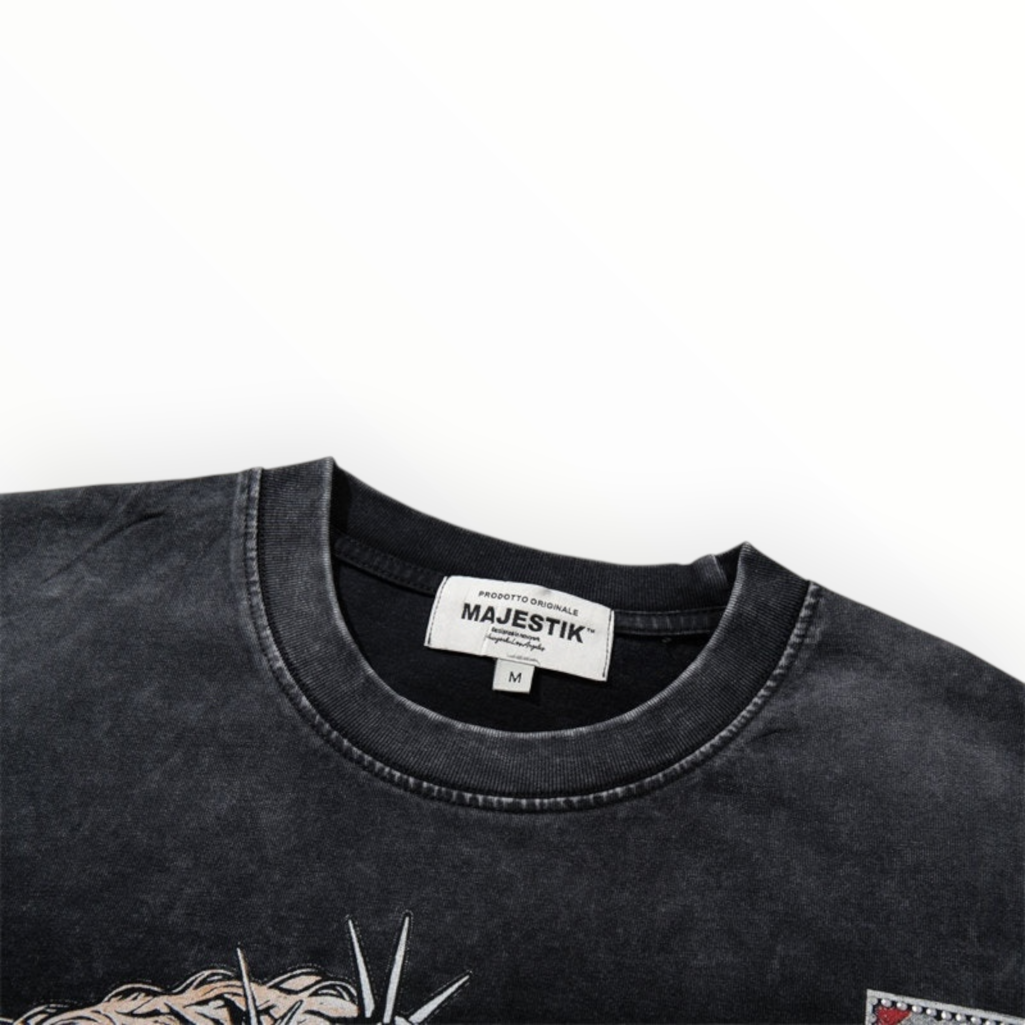 Hype Block MAJESTIK black acid-wash heavyweight cotton t-shirt with ribbed crew neck and interior brand label