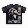Hype Block MAJESTIK black acid-wash cotton t-shirt with graphic print of a man in sunglasses and stylized text.