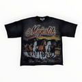 Hype Block black oversized cotton t-shirt with Majestik western horse graphic, rhinestone accents, and raw-edge hem.