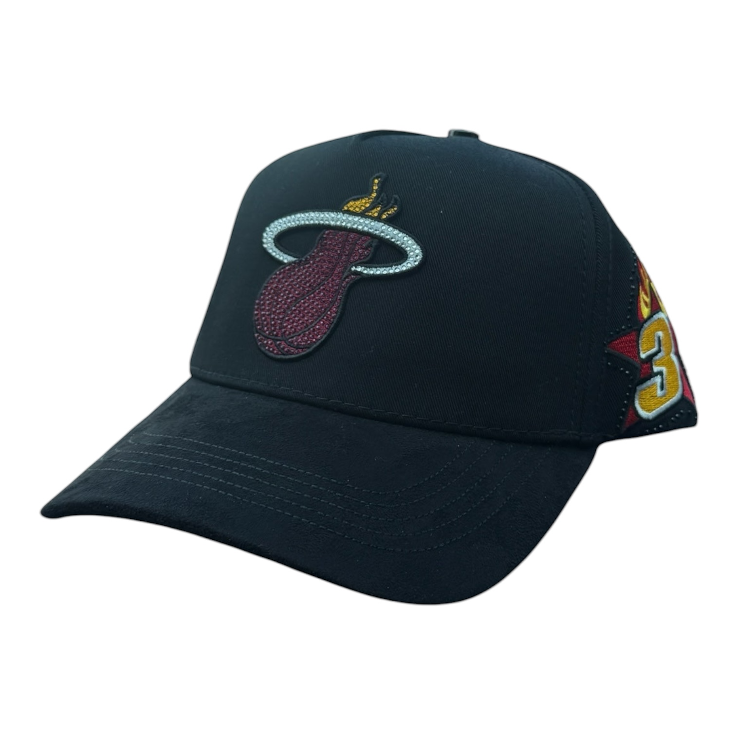 Hype Block black suede Miami Heat snapback cap with a crystal-embellished team logo and side embroidery